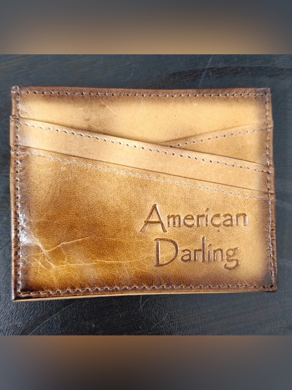 American Darling Brown Leather Card Holder with Embossed Logo